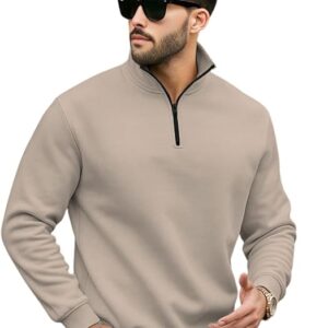 Men's Half Zipper Sweatshirt Fleece Material Collared Winter Wear Loose Fit Warm Pullover Jacket Casual Outerwear for Cold Weather Comfortable Stylish Everyday Use winter wear